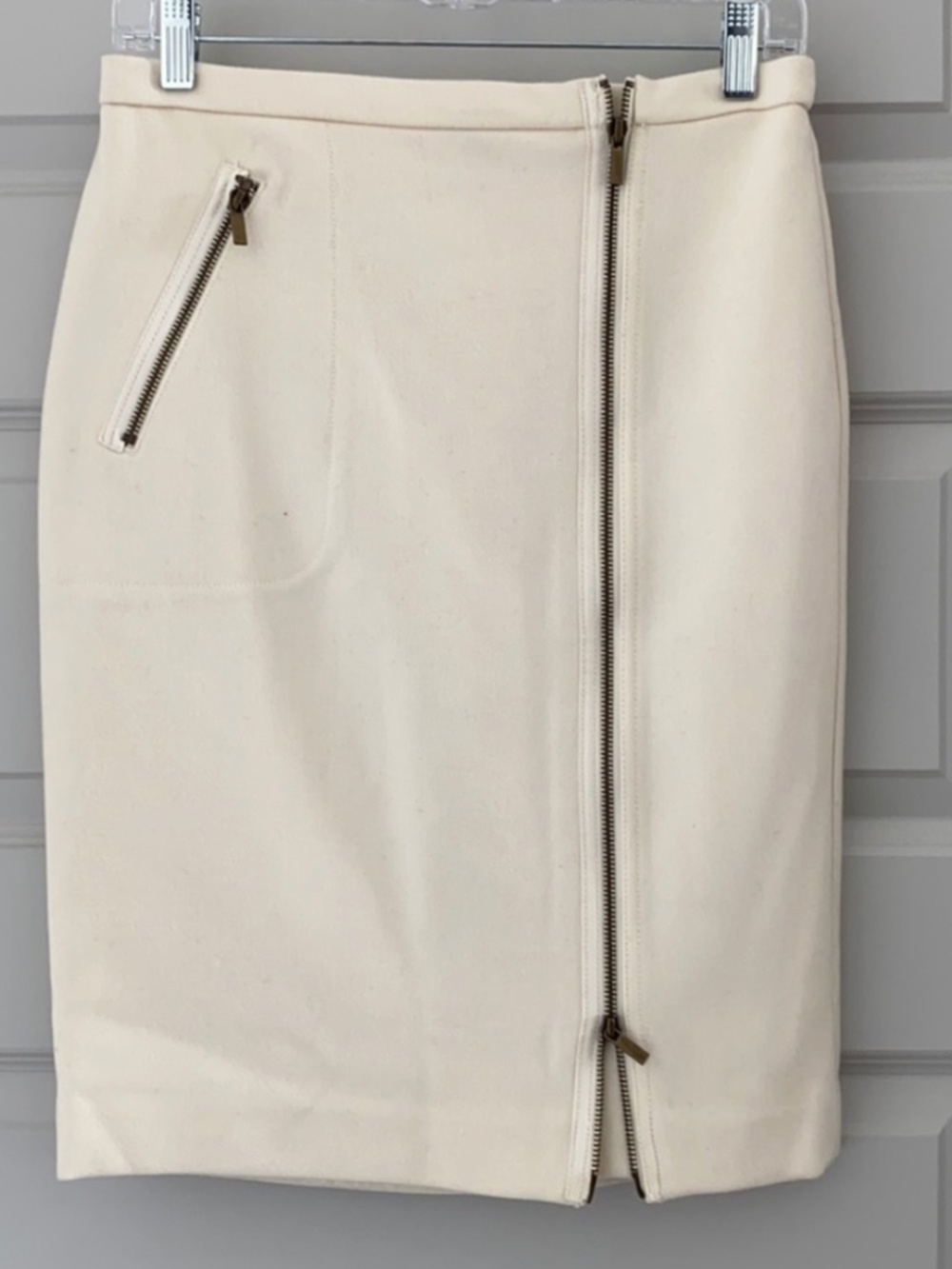 J.Crew Ivory Wool Blend Asymmetrical Zip Pencil Skirt Cream Size 8